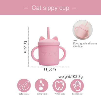 Baby Feeding Cups Silicone Drinkware Cute Cartoon Cat Sippy Cup For Toddlers Kids Sippy Cup Lids Solid With Handle Drinker