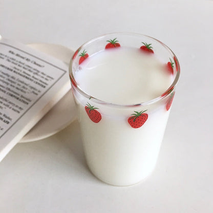 300ml Strawberry Cute Glass Cup With Straw Creative Transparent Water Cup Student Milk Heat Resistant Glass Nana