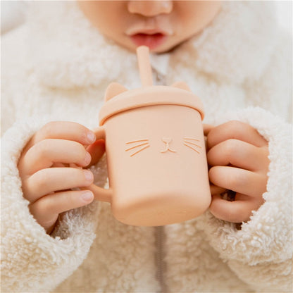 Baby Feeding Cups Silicone Drinkware Cute Cartoon Cat Sippy Cup For Toddlers Kids Sippy Cup Lids Solid With Handle Drinker